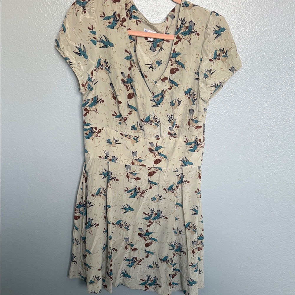 Josh Brody Cream and Blue Floral Mini Dress 100% silk